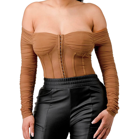 CAMEL MESH BODYSUIT