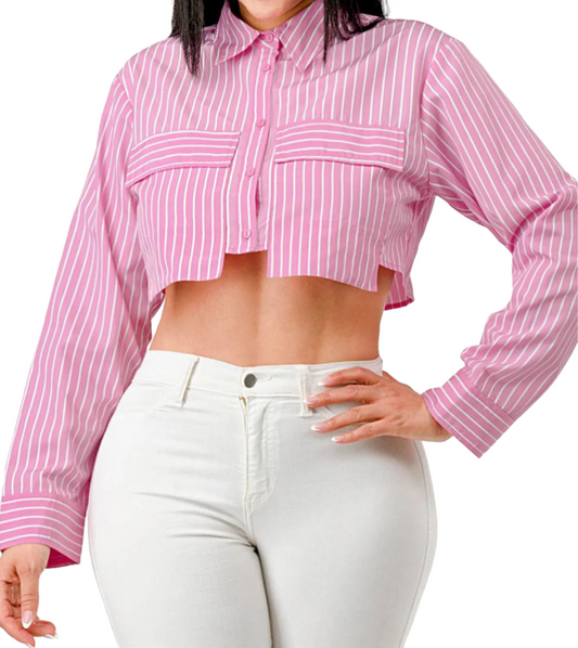 STRIPE POPLINE CROP TOP